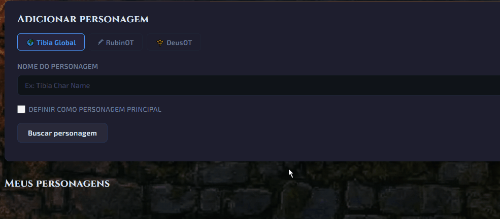 Como adicionar personagem no TibiaOn